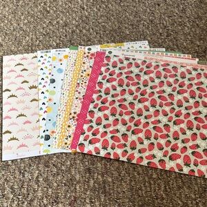 Assorted Patterned Scrapbook Paper Pack - Strawberries & Floral Prints
